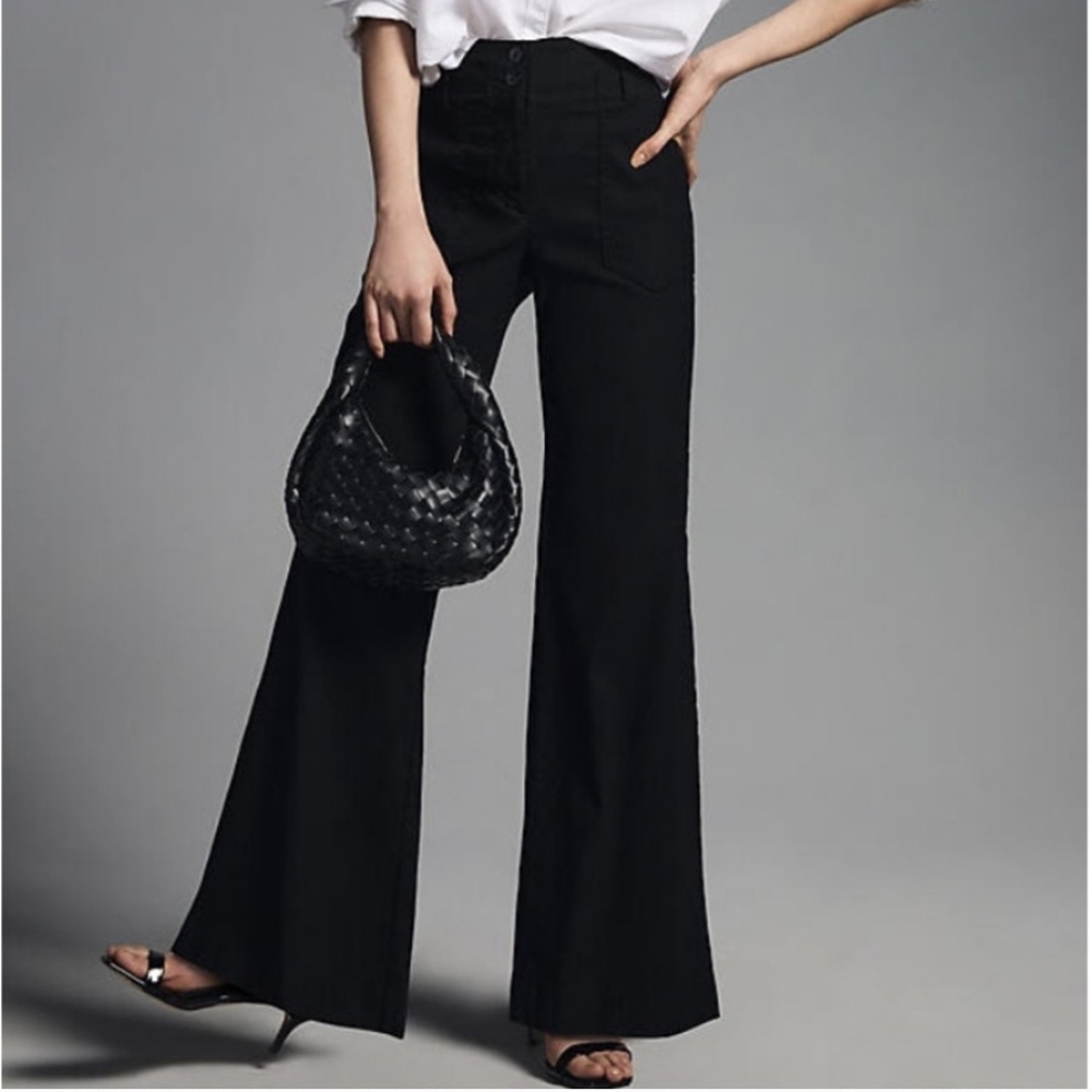 Maeve Anthropologie Naomi Black High-Waist Wide-Leg Pants